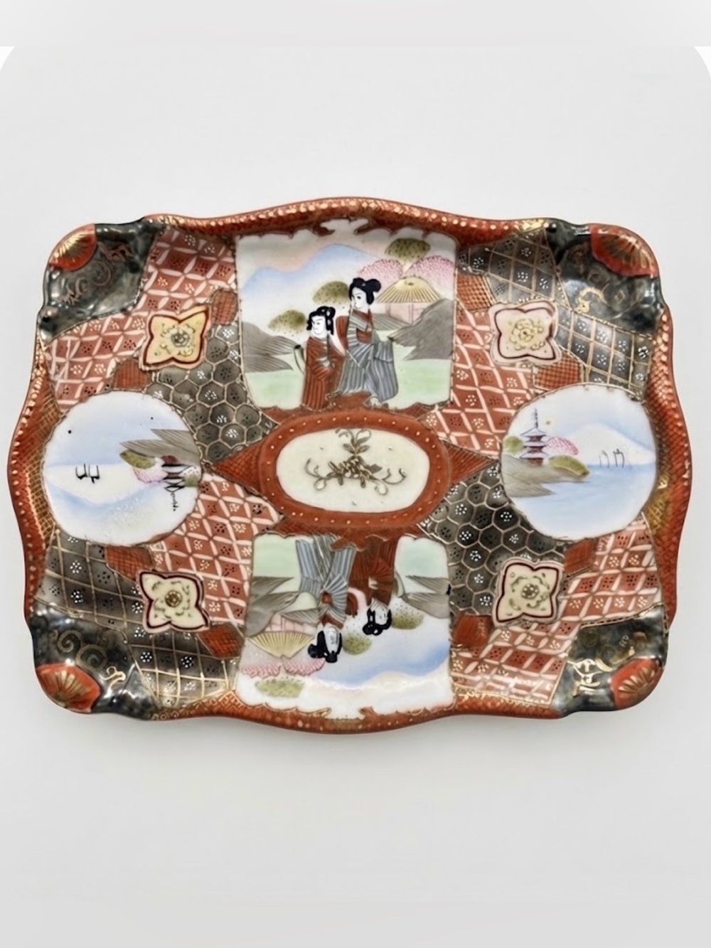 VTG - Estate Sale Japanese Kutani/Satsuma-style porcelain rectangular tray